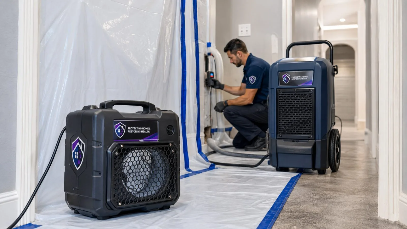 Containment barrier and air scrubber running during a mold remediation project in Jacksonville